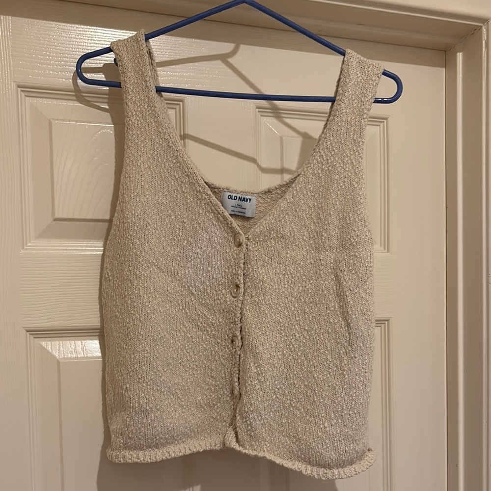 Old Navy Cream Textured Button-Front Tank